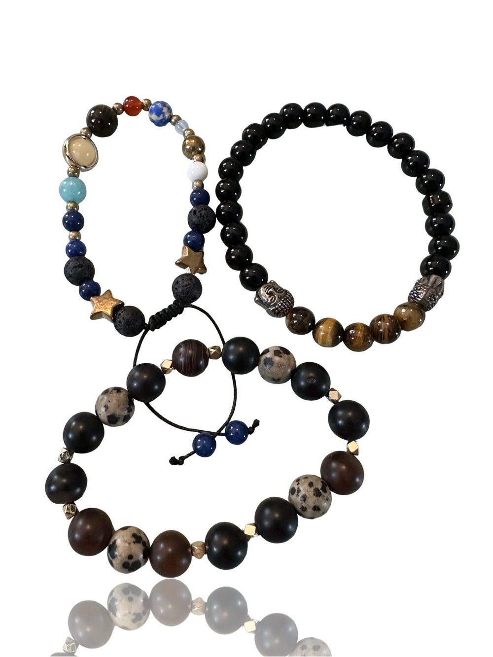 Handmade Bracelet Set of 3, with Genuine Stones